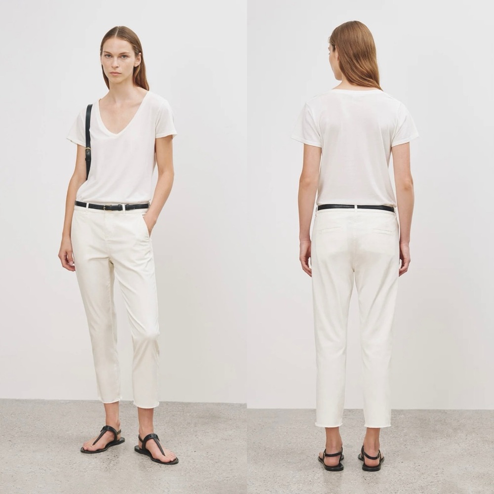 Nili Lotan East Hampton Slim Fit Pants Size 0 Cream Off-White Raw Hem | Luxury